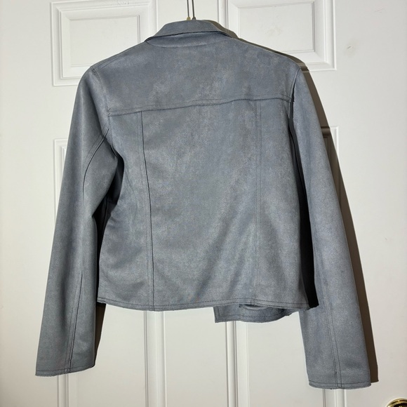 Philosophy Faux Suede Dusty Blue Open Jacket, Size Small - Picture 10 of 14